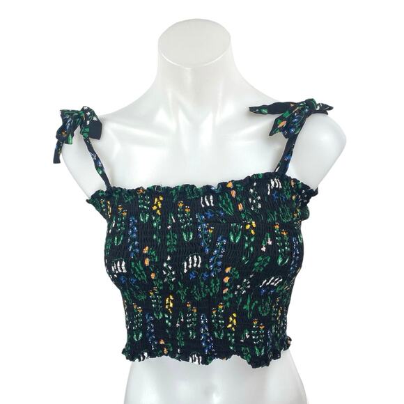 Modcloth x Collectif Black Floral Sleeveless Smocked Cami Tank Crop Top Size 6 - Picture 1 of 4